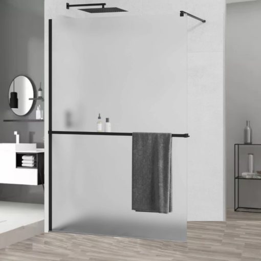 HD Arlo+ Matt Black Walk-In zuhanyfal, 110x200 cm, 8 mm vastag vízlepergető biztonsági matt üveggel, 200 cm magas, fekete profillal és távtartóval