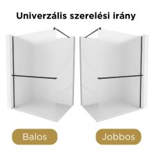 HD Arlo+ Matt Black Walk-In zuhanyfal, 110x200 cm, 8 mm vastag vízlepergető biztonsági matt üveggel, 200 cm magas, fekete profillal és távtartóval