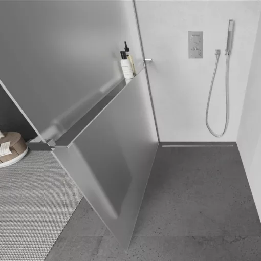 HD Arlo+ Matt Walk-In zuhanyfal 8 mm vastag vízlepergető biztonsági matt üveggel, 200 cm magas, króm profillal és távtartóval