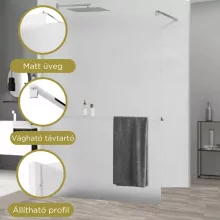 HD Arlo+ Matt Walk-In zuhanyfal 8 mm vastag vízlepergető biztonsági matt üveggel, 200 cm magas, króm profillal és távtartóval