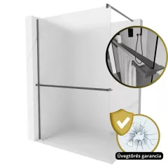   HD Arlo+ Matt Gun Grey Walk-In zuhanyfal 8 mm vastag vízlepergető biztonsági matt üveggel, 200 cm magas, szürke profillal és távtartóval