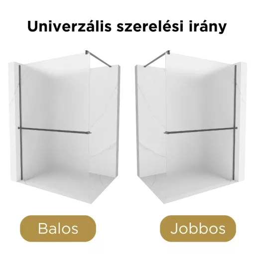 HD Arlo+ Matt Gun Grey Walk-In zuhanyfal 8 mm vastag vízlepergető biztonsági matt üveggel, 200 cm magas, szürke profillal és távtartóval