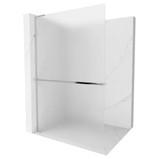 HD Arlo+ "L" Matt Walk-In zuhanyfal 8 mm vastag vízlepergető biztonsági matt üveggel, 200 cm magas, króm profillal és "L" stabilizátorral
