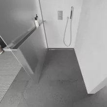 HD Arlo+ "L" Matt Walk-In zuhanyfal 8 mm vastag vízlepergető biztonsági matt üveggel, 200 cm magas, króm profillal és "L" stabilizátorral