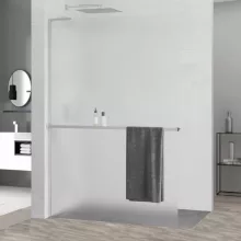 HD Arlo+ "L" Matt Walk-In zuhanyfal 8 mm vastag vízlepergető biztonsági matt üveggel, 200 cm magas, króm profillal és "L" stabilizátorral