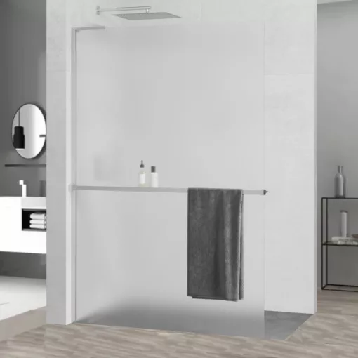 HD Arlo+ "L" Matt Walk-In zuhanyfal 8 mm vastag vízlepergető biztonsági matt üveggel, 200 cm magas, króm profillal és "L" stabilizátorral