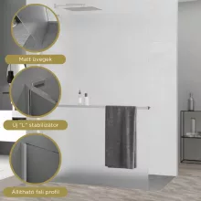 HD Arlo+ "L" Matt Walk-In zuhanyfal 8 mm vastag vízlepergető biztonsági matt üveggel, 200 cm magas, króm profillal és "L" stabilizátorral