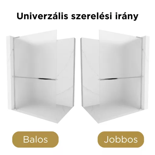 HD Arlo+ "L" Matt Walk-In zuhanyfal 8 mm vastag vízlepergető biztonsági matt üveggel, 200 cm magas, króm profillal és "L" stabilizátorral