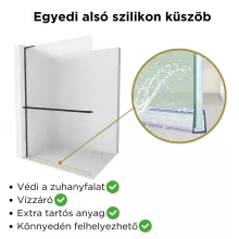 HD Arlo+ "L" Matt Black Walk-In zuhanyfal 8 mm vastag vízlepergető biztonsági matt üveggel, 200 cm magas, fekete profillal és "L" stabilizátorral