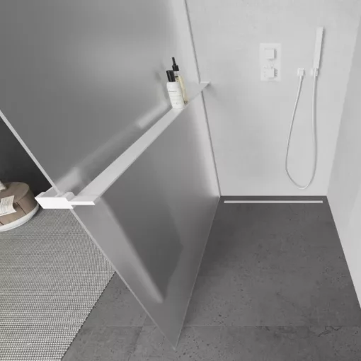 HD Arlo+ Matt White Walk-In zuhanyfal, 130x200 cm, 8 mm vastag vízlepergető biztonsági matt üveggel, 200 cm magas, fehér profillal és távtartóval
