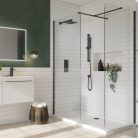 HD Arlo Black Kombi Walk-In zuhanyfal 8 mm vastag vízlepergető biztonsági üveggel, 200 cm magas, fekete profillal és távtartóval