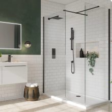 HD Arlo Black Kombi Walk-In zuhanyfal, 130x130 cm, 8 mm vastag vízlepergető biztonsági üveggel, 200 cm magas, fekete profillal és távtartóval