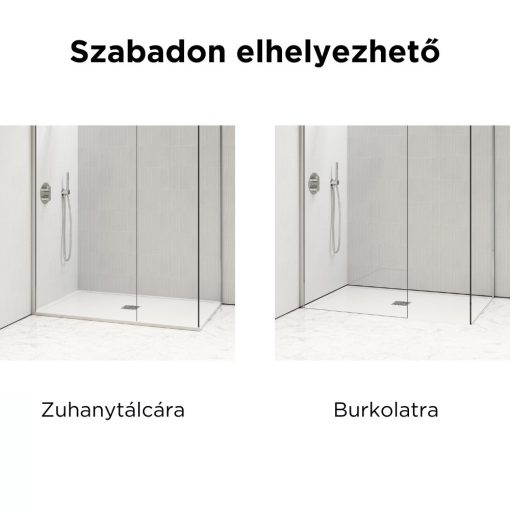 HD Arlo Kombi Walk-In zuhanyfal, 100x70 cm, 8 mm vastag vízlepergető biztonsági üveggel, 200 cm magas, króm profillal és távtartóval