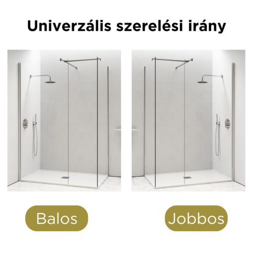 HD Arlo Kombi Walk-In zuhanyfal, 100x70 cm, 8 mm vastag vízlepergető biztonsági üveggel, 200 cm magas, króm profillal és távtartóval