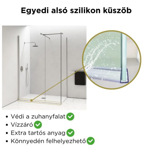 HD Arlo Kombi Walk-In zuhanyfal, 100x70 cm, 8 mm vastag vízlepergető biztonsági üveggel, 200 cm magas, króm profillal és távtartóval