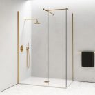 HD Arlo Gold Kombi Walk-In zuhanyfal 8 mm vastag vízlepergető biztonsági üveggel, 200 cm magas, arany profillal és távtartóval