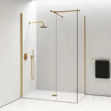 HD Arlo Gold Kombi Walk-In zuhanyfal, 80x90 cm, 8 mm vastag vízlepergető biztonsági üveggel, 200 cm magas, arany profillal és távtartóval