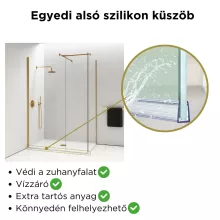 HD Arlo Gold Kombi Walk-In zuhanyfal, 80x90 cm, 8 mm vastag vízlepergető biztonsági üveggel, 200 cm magas, arany profillal és távtartóval