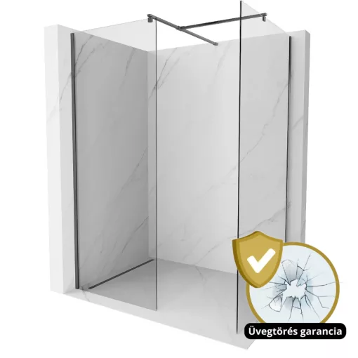 HD Arlo Gun Grey Kombi Walk-In zuhanyfal 8 mm vastag vízlepergető biztonsági üveggel, 200 cm magas, szürke profillal és távtartóval