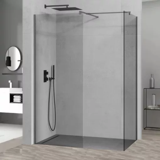 HD Arlo Gun Grey Kombi Walk-In zuhanyfal 8 mm vastag vízlepergető biztonsági üveggel, 200 cm magas, szürke profillal és távtartóval