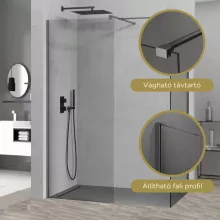HD Arlo Gun Grey Kombi Walk-In zuhanyfal 8 mm vastag vízlepergető biztonsági üveggel, 200 cm magas, szürke profillal és távtartóval