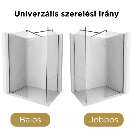 HD Arlo Gun Grey Kombi Walk-In zuhanyfal 8 mm vastag vízlepergető biztonsági üveggel, 200 cm magas, szürke profillal és távtartóval