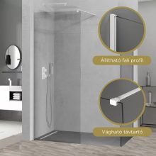 HD Arlo White Kombi Walk-In zuhanyfal 8 mm vastag vízlepergető biztonsági üveggel, 200 cm magas, fehér profillal és távtartóval