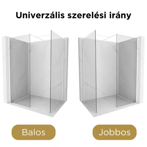 HD Arlo White Kombi Walk-In zuhanyfal 8 mm vastag vízlepergető biztonsági üveggel, 200 cm magas, fehér profillal és távtartóval