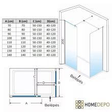 HD Arlo White Kombi Walk-In zuhanyfal 8 mm vastag vízlepergető biztonsági üveggel, 200 cm magas, fehér profillal és távtartóval