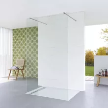 HD Arlo Light szabadonálló Walk-In zuhanyfal, 90x200 cm, 8 mm vastag vízlepergető biztonsági üveggel, 200 cm magas, két króm távtartóval