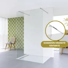 HD Arlo Light szabadonálló Walk-In zuhanyfal, 90x200 cm, 8 mm vastag vízlepergető biztonsági üveggel, 200 cm magas, két króm távtartóval