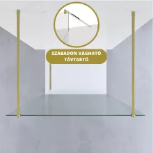 HD Arlo Light Gold szabadonálló Walk-In zuhanyfal 8 mm vastag vízlepergető biztonsági üveggel, 200 cm magas, két távtartóval