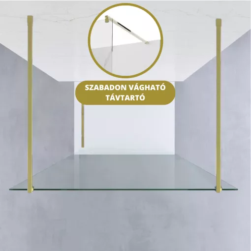 HD Arlo Light Gold szabadonálló Walk-In zuhanyfal 8 mm vastag vízlepergető biztonsági üveggel, 200 cm magas, két távtartóval