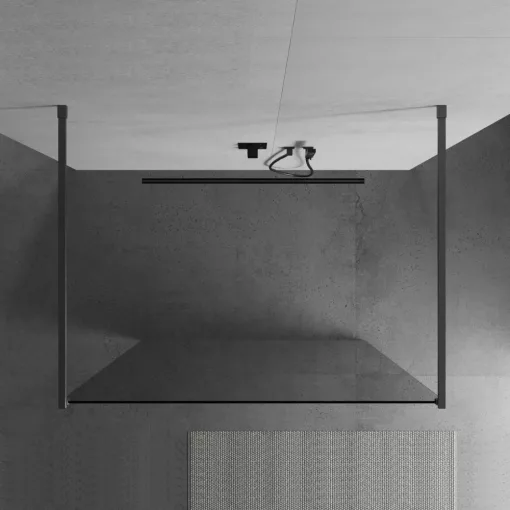 HD Arlo Light Gun Grey szabadonálló Walk-In zuhanyfal 8 mm vastag vízlepergető biztonsági üveggel, 200 cm magas, két távtartóval