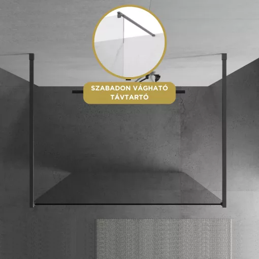 HD Arlo Light Gun Grey szabadonálló Walk-In zuhanyfal 8 mm vastag vízlepergető biztonsági üveggel, 200 cm magas, két távtartóval