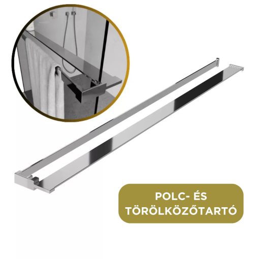 HD Arlo+ Walk-In zuhanyfal, 100x200 cm, 8 mm vastag vízlepergető biztonsági üveggel, 200 cm magas, króm profillal és távtartóval