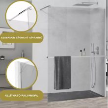 HD Arlo+ Walk-In zuhanyfal, 100x200 cm, 8 mm vastag vízlepergető biztonsági üveggel, 200 cm magas, króm profillal és távtartóval