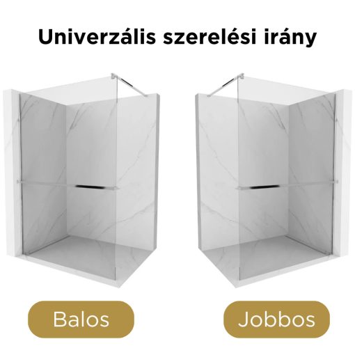HD Arlo+ Walk-In zuhanyfal, 100x200 cm, 8 mm vastag vízlepergető biztonsági üveggel, 200 cm magas, króm profillal és távtartóval