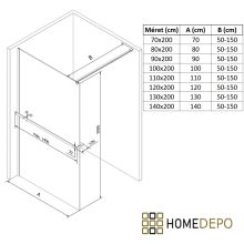HD Arlo+ Walk-In zuhanyfal, 100x200 cm, 8 mm vastag vízlepergető biztonsági üveggel, 200 cm magas, króm profillal és távtartóval
