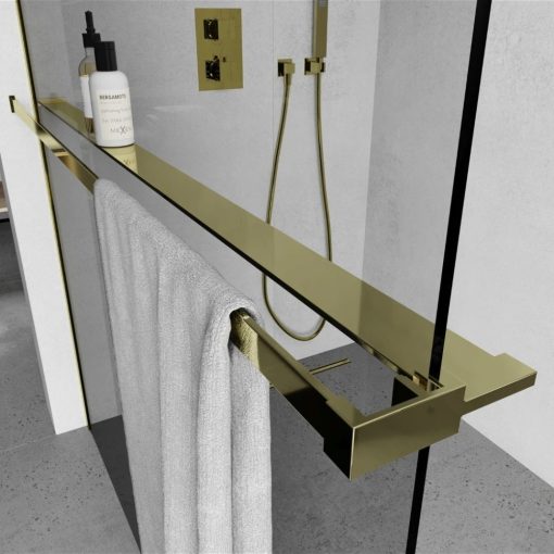 HD Arlo+ Gold Walk-In zuhanyfal, 110x200 cm, 8 mm vastag vízlepergető biztonsági üveggel, 200 cm magas, arany profillal és távtartóval