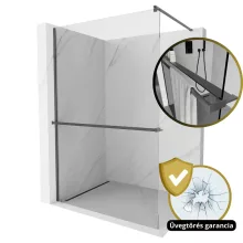 HD Arlo+ Gun Grey Walk-In zuhanyfal, 110x200 cm, 8 mm vastag vízlepergető biztonsági üveggel, 200 cm magas, szürke profillal és távtartóval