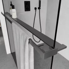 HD Arlo+ Gun Grey Walk-In zuhanyfal, 110x200 cm, 8 mm vastag vízlepergető biztonsági üveggel, 200 cm magas, szürke profillal és távtartóval