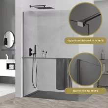 HD Arlo+ Gun Grey Walk-In zuhanyfal, 110x200 cm, 8 mm vastag vízlepergető biztonsági üveggel, 200 cm magas, szürke profillal és távtartóval
