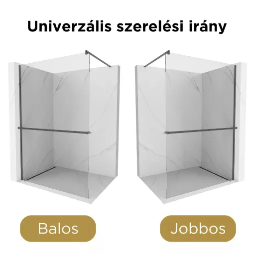 HD Arlo+ Gun Grey Walk-In zuhanyfal, 110x200 cm, 8 mm vastag vízlepergető biztonsági üveggel, 200 cm magas, szürke profillal és távtartóval