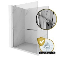 HD Arlo+ "L" Walk-In zuhanyfal, 90x200 cm, 8 mm vastag vízlepergető biztonsági üveggel, 200 cm magas, króm profillal és "L" stabilizátorral