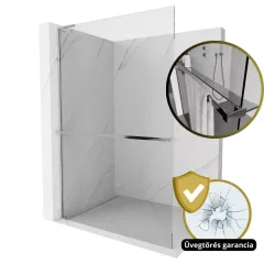   HD Arlo+ "L" Walk-In zuhanyfal 8 mm vastag vízlepergető biztonsági üveggel, 200 cm magas, króm profillal és "L" stabilizátorral