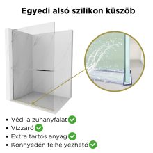 HD Arlo+ "L" Walk-In zuhanyfal, 90x200 cm, 8 mm vastag vízlepergető biztonsági üveggel, 200 cm magas, króm profillal és "L" stabilizátorral