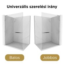 HD Arlo+ "L" Walk-In zuhanyfal, 90x200 cm, 8 mm vastag vízlepergető biztonsági üveggel, 200 cm magas, króm profillal és "L" stabilizátorral