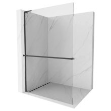 HD Arlo+ "L" Black Walk-In zuhanyfal, 100x200 cm, 8 mm vastag vízlepergető biztonsági üveggel, 200 cm magas, fekete profillal és "L" stabilizátorral