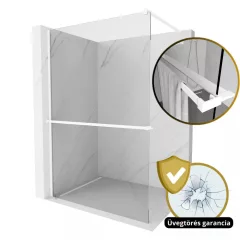   HD Arlo+ White Walk-In zuhanyfal 8 mm vastag vízlepergető biztonsági üveggel, 200 cm magas, fehér profillal és távtartóval
